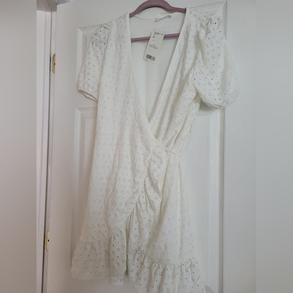 NWT Mango White Eyelet Wrap Dress